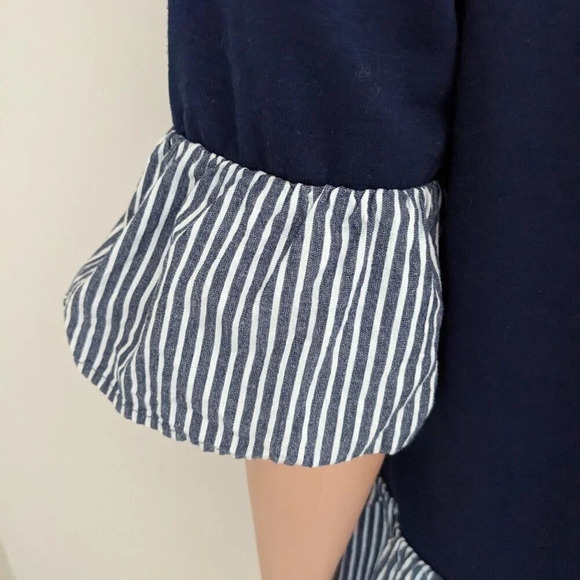 Pleione Stripe Bell Sleeves Blouse Size M Peplum Navy‎ Blue is Casual - Picture 7 of 8